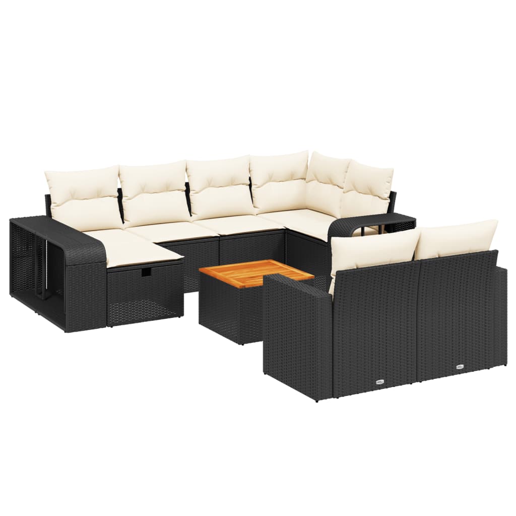 Set Divani da Giardino 11 pz con Cuscini in Polyrattan Nero - homemem39