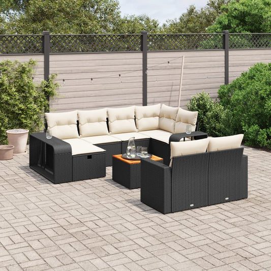 Set Divani da Giardino 11 pz con Cuscini in Polyrattan Nero - homemem39