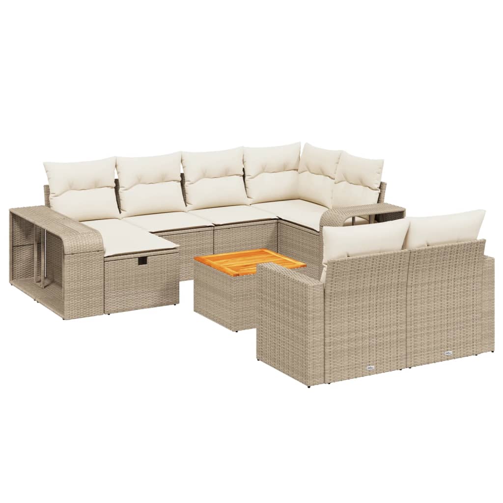 Set Divani da Giardino 11 pz con Cuscini Beige in Polyrattan