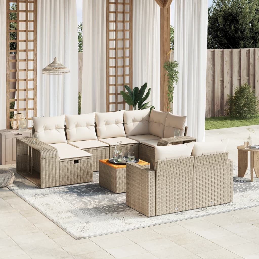 Set Divani da Giardino 11 pz con Cuscini Beige in Polyrattan