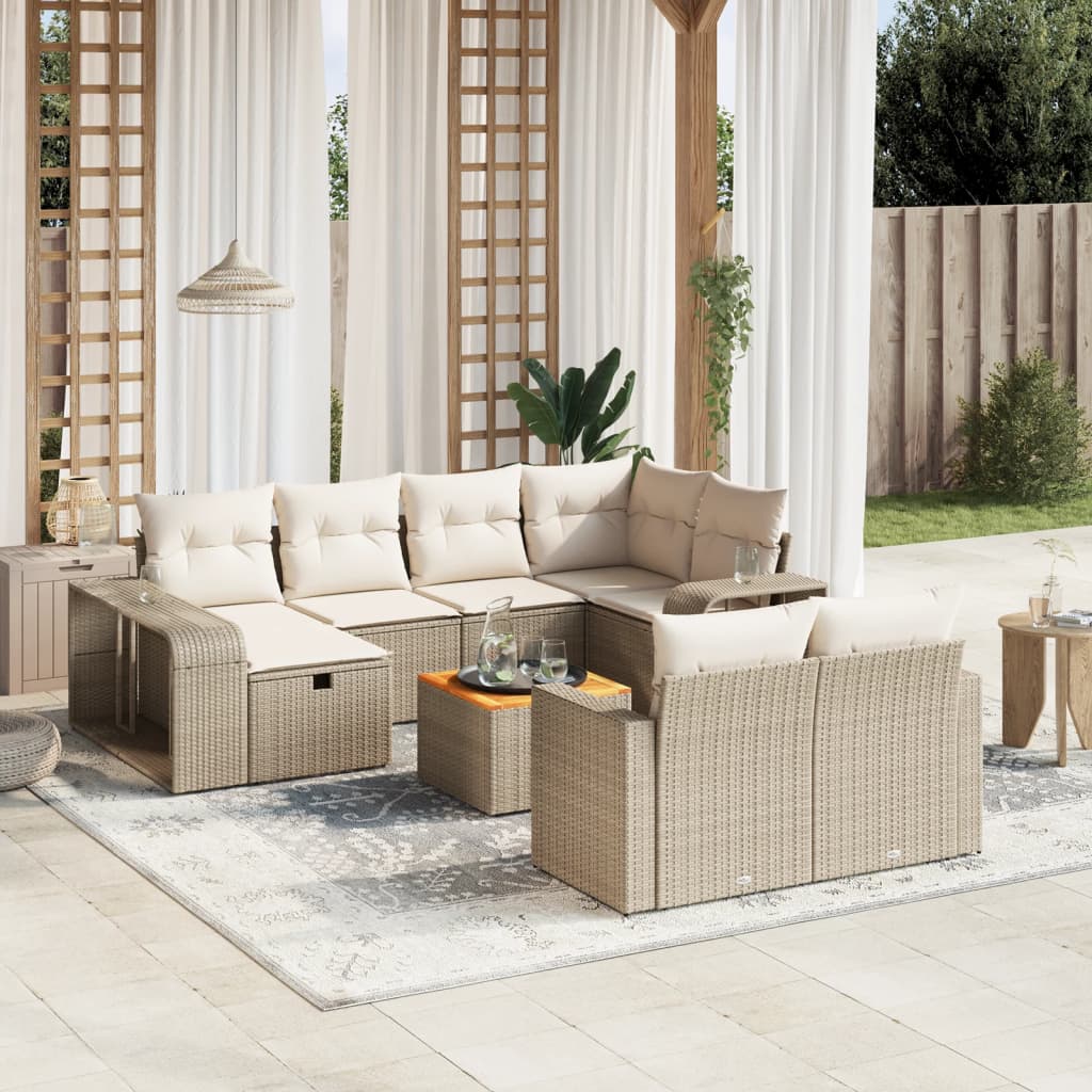 Set Divani da Giardino 11 pz con Cuscini Beige in Polyrattan - homemem39