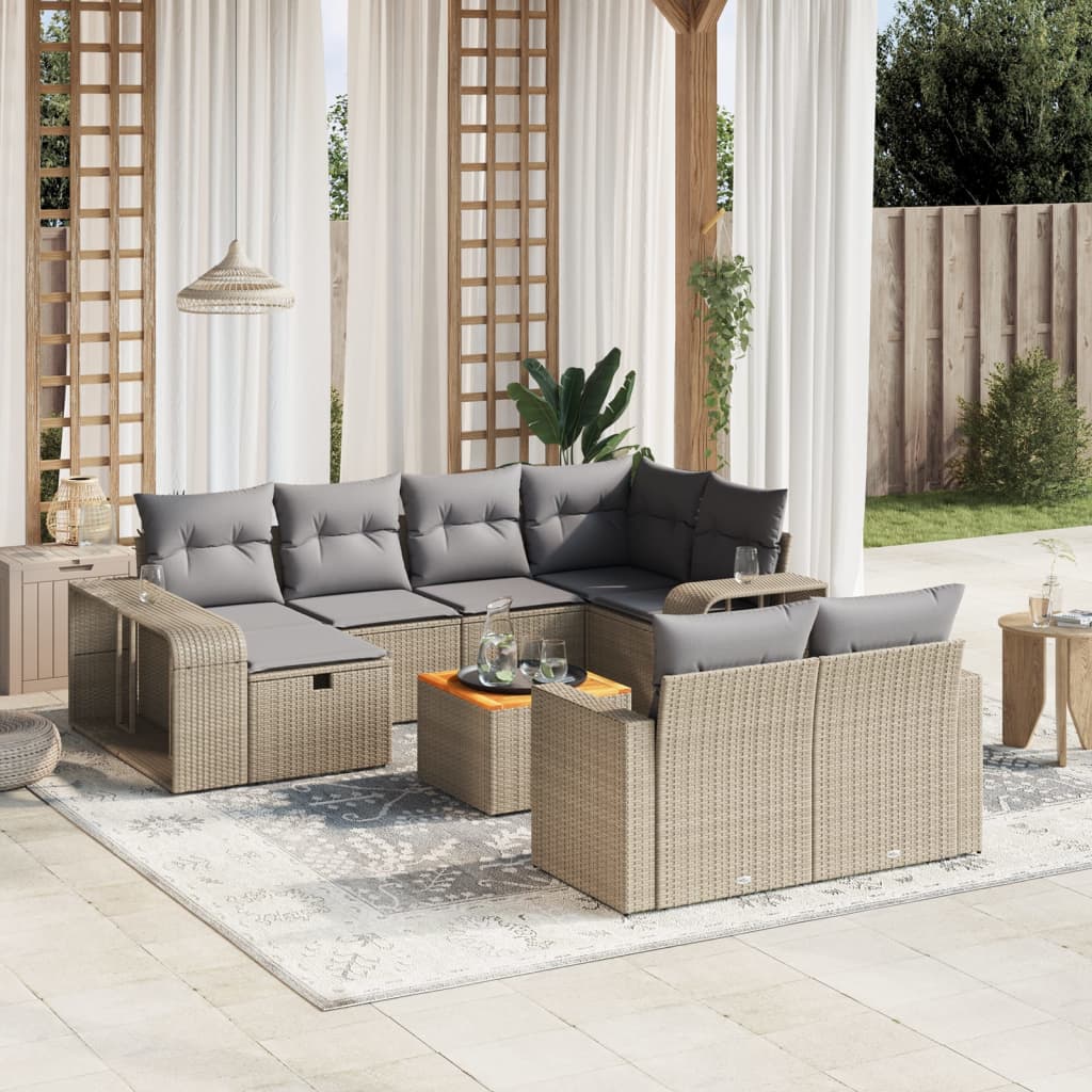 Set Divani da Giardino 11 pz con Cuscini Beige in Polyrattan - homemem39
