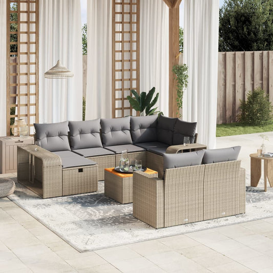 Set Divani da Giardino 11 pz con Cuscini Beige in Polyrattan - homemem39