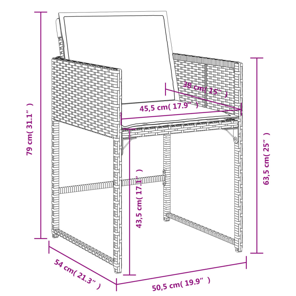 Sedie da Giardino con Cuscini 4pz Grigio in Polyrattan