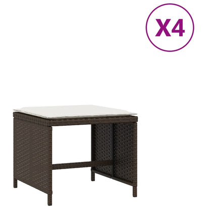 Sgabelli Giardino con Cuscini 4pz Marroni 40x40x35cm Polyrattan