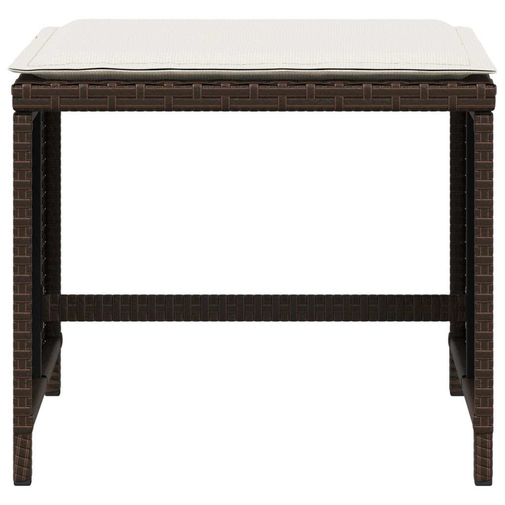 Sgabelli Giardino con Cuscini 4pz Marroni 40x40x35cm Polyrattan