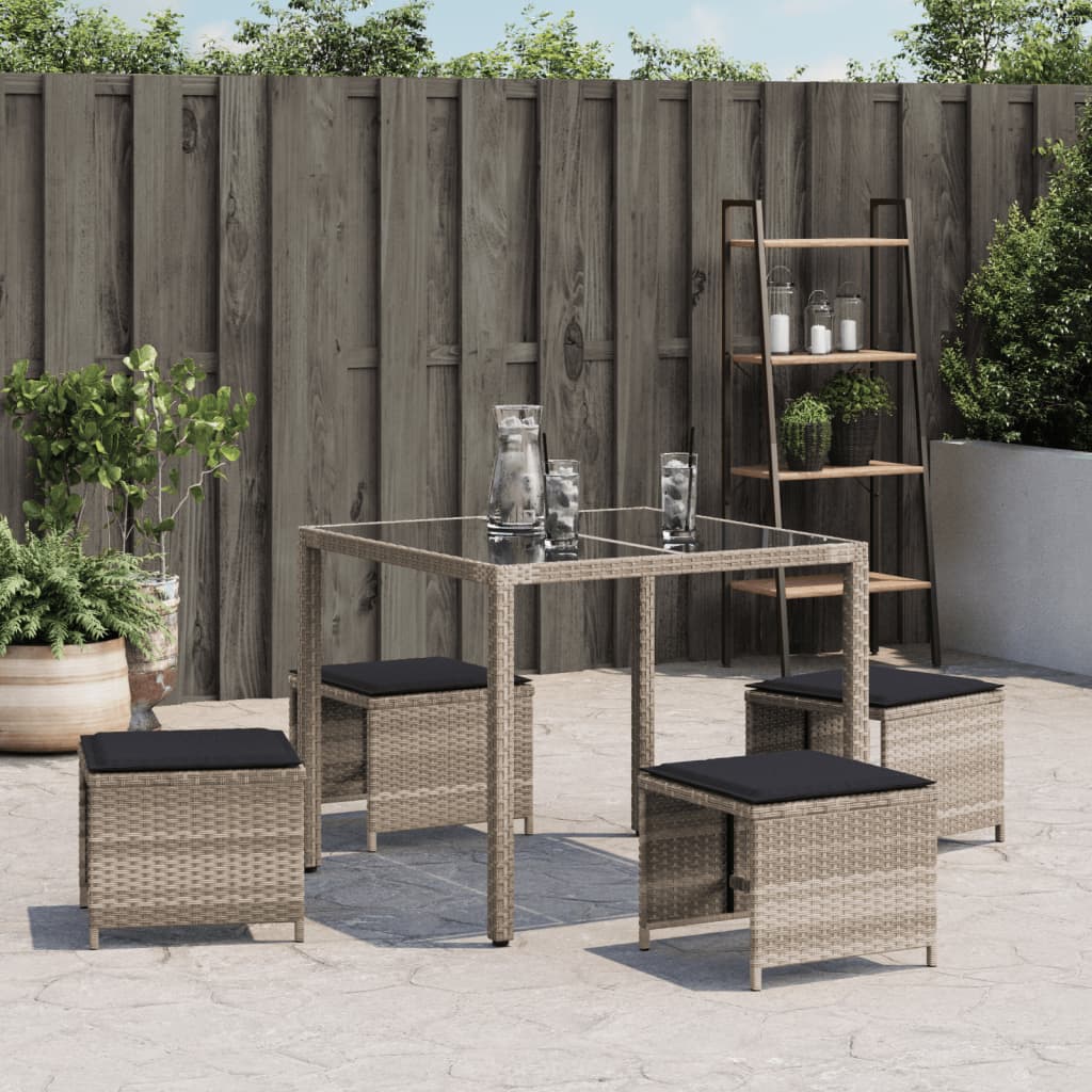 Sgabelli Giardino Cuscini 4pz Grigio Chiaro 40x40x35 Polyrattan