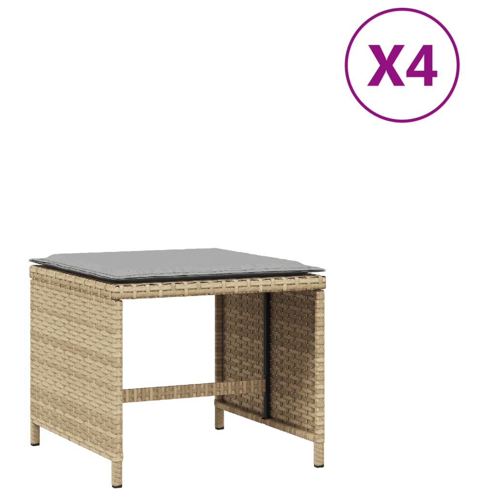 Sgabelli Giardino Cuscini 4pz Beige Misto 40x40x35cm Polyrattan