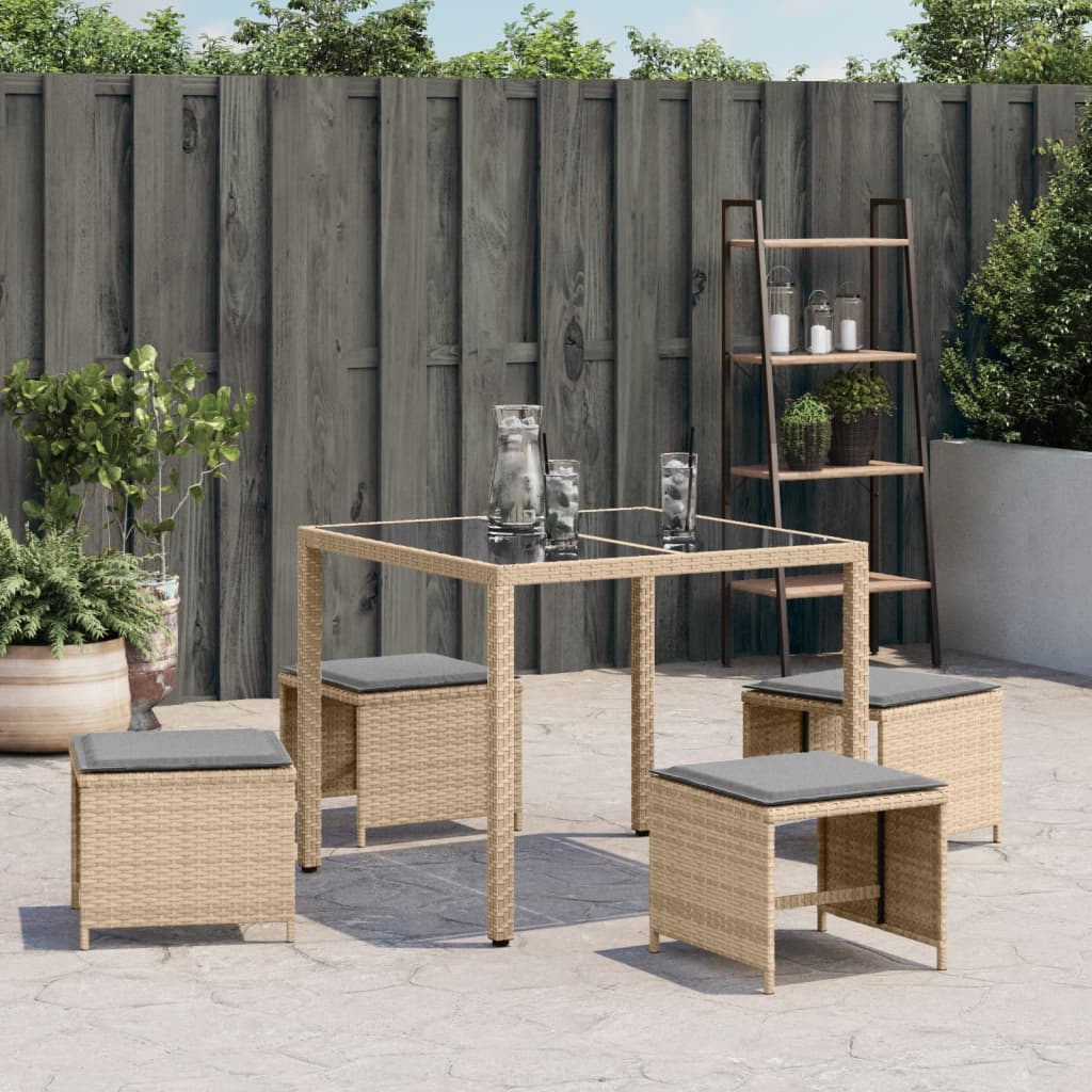 Sgabelli Giardino Cuscini 4pz Beige Misto 40x40x35cm Polyrattan