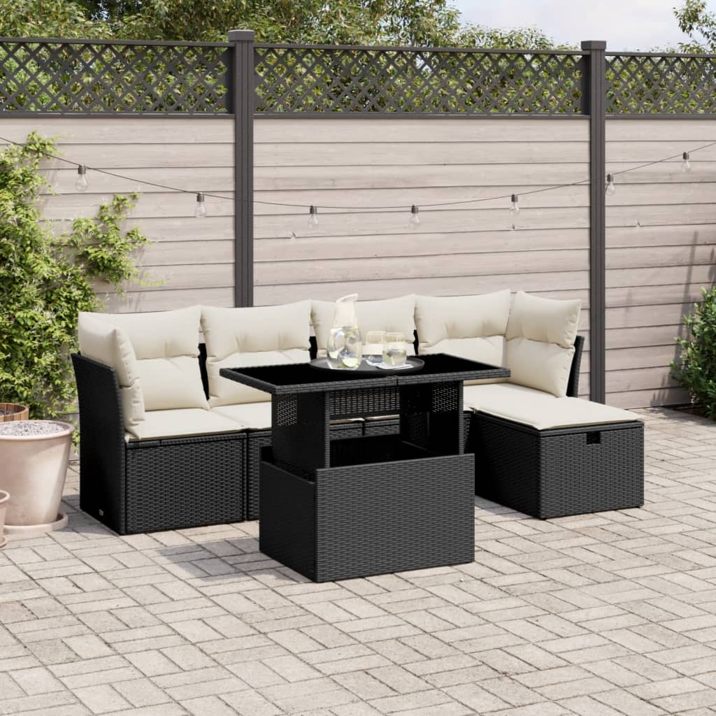 Set Divano da Giardino 6 pz con Cuscini Nero in Polyrattan - homemem39