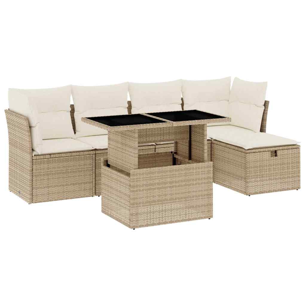 Set Divano da Giardino 6 pz con Cuscini Beige in Polyrattan - homemem39