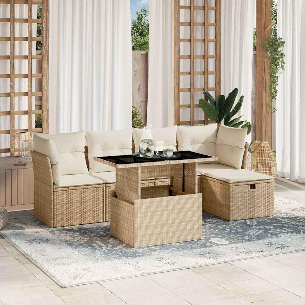 Set Divano da Giardino 6 pz con Cuscini Beige in Polyrattan - homemem39
