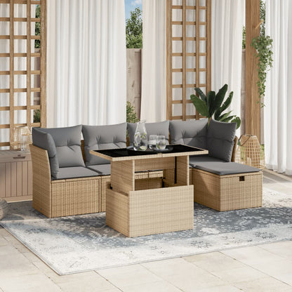 Set Divano da Giardino 6 pz con Cuscini Beige in Polyrattan - homemem39