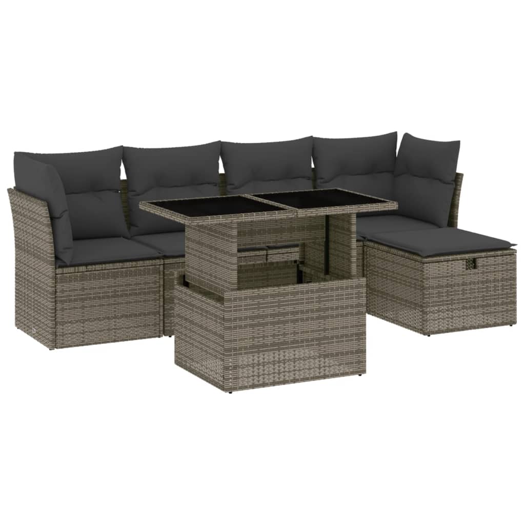Set Divano da Giardino 6 pz con Cuscini Grigio in Polyrattan