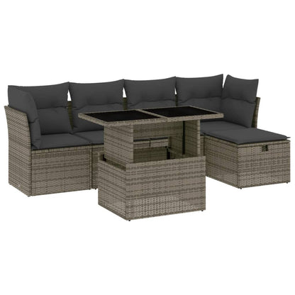Set Divano da Giardino 6 pz con Cuscini Grigio in Polyrattan