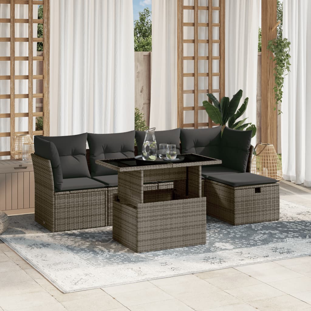 Set Divano da Giardino 6 pz con Cuscini Grigio in Polyrattan | homemem39