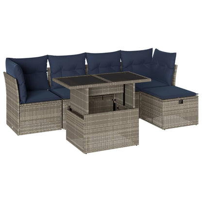 Set Divani da Giardino 6 pz con Cuscini Grigio in Polyrattan | homemem39