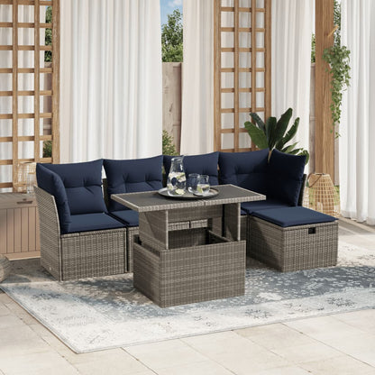 Set Divani da Giardino 6 pz con Cuscini Grigio in Polyrattan
