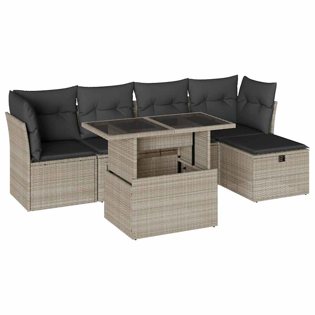 Set Divano da Giardino 6pz con Cuscini Grigio Chiaro Polyrattan - homemem39