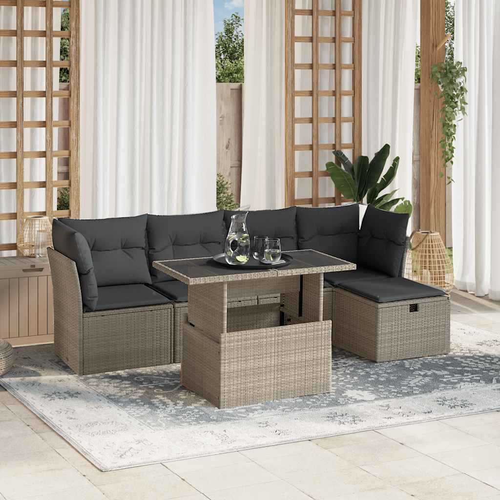 Set Divano da Giardino 6pz con Cuscini Grigio Chiaro Polyrattan - homemem39