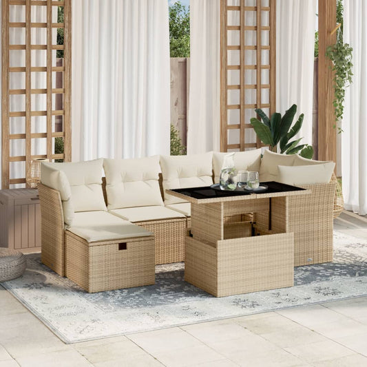 Set Divani da Giardino 7 pz con Cuscini Beige in Polyrattan - homemem39