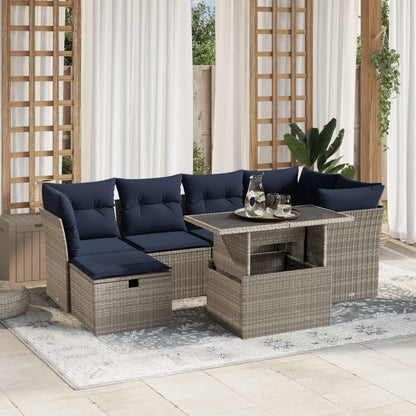 Set Divani da Giardino 7 pz con Cuscini Grigio in Polyrattan | homemem39