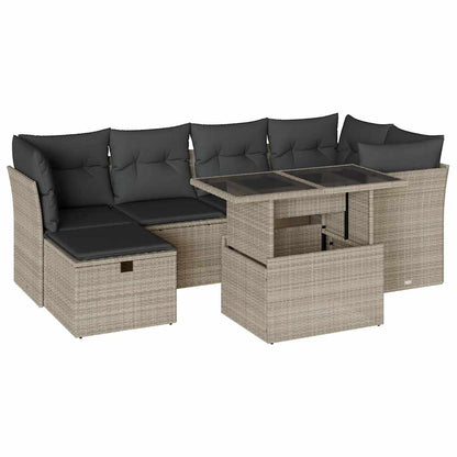 Set Divani da Giardino 7pz con Cuscini Grigio Chiaro Polyrattan - homemem39