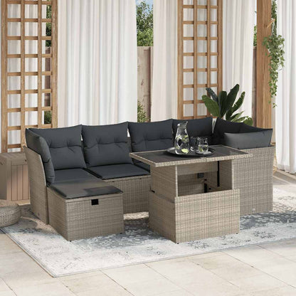 Set Divani da Giardino 7pz con Cuscini Grigio Chiaro Polyrattan - homemem39