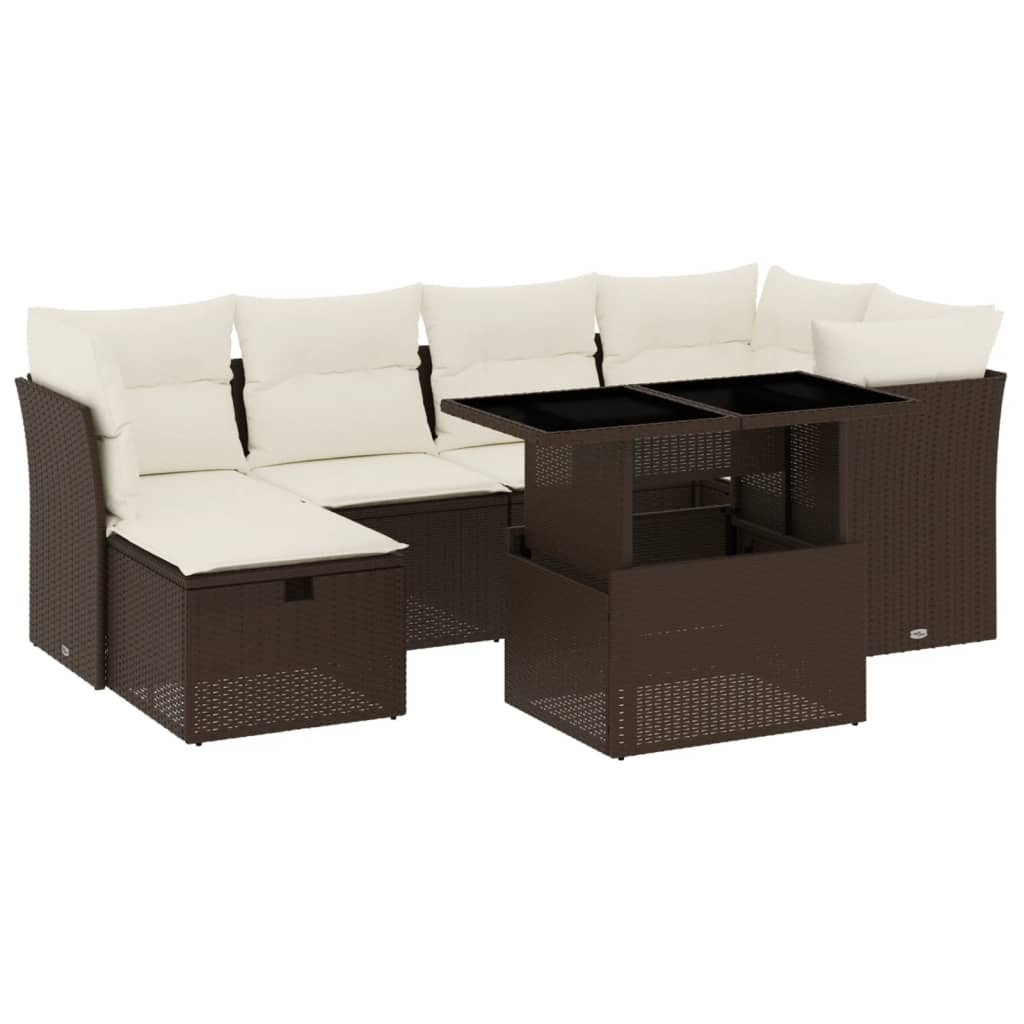 Set Divani da Giardino 7 pz con Cuscini Marrone in Polyrattan - homemem39