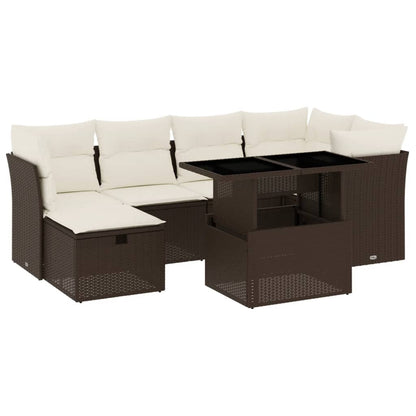 Set Divani da Giardino 7 pz con Cuscini Marrone in Polyrattan - homemem39