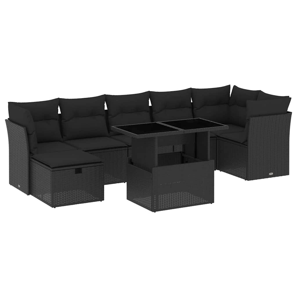 Set Divani da Giardino con Cuscini 8 pz Nero in Polyrattan | homemem39