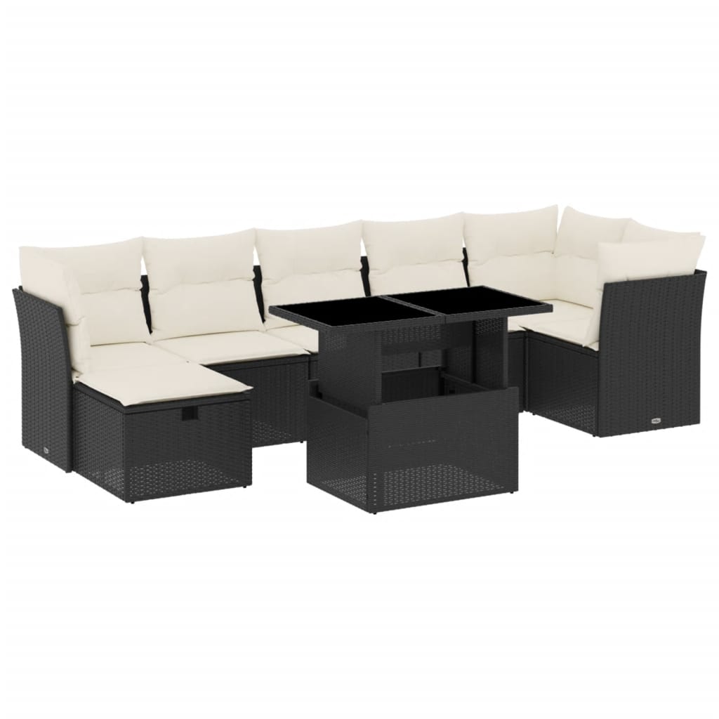 Set Divani da Giardino con Cuscini 8 pz Nero in Polyrattan - homemem39