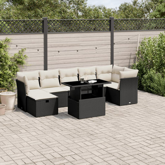 Set Divani da Giardino con Cuscini 8 pz Nero in Polyrattan - homemem39