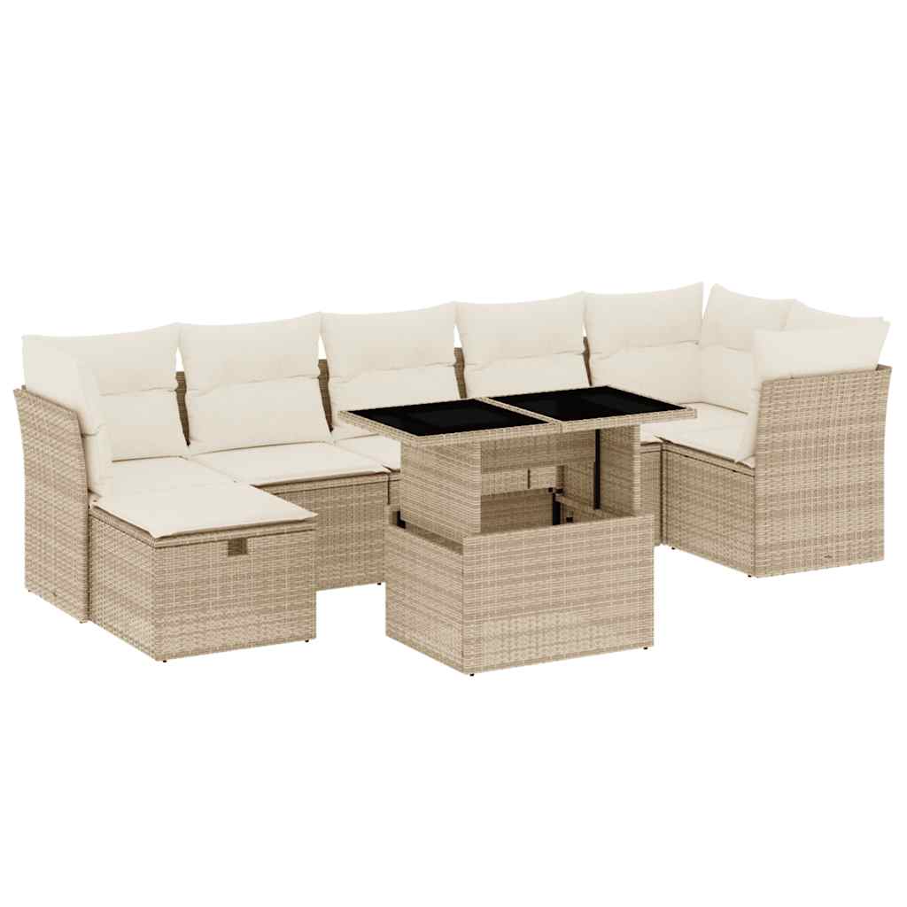 Set Divano da Giardino 8 pz con Cuscini Beige in Polyrattan - homemem39