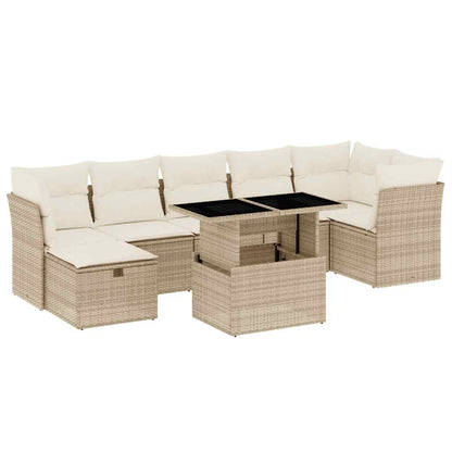 Set Divano da Giardino 8 pz con Cuscini Beige in Polyrattan - homemem39
