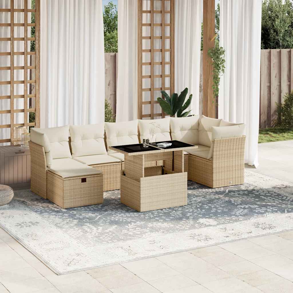 Set Divano da Giardino 8 pz con Cuscini Beige in Polyrattan - homemem39