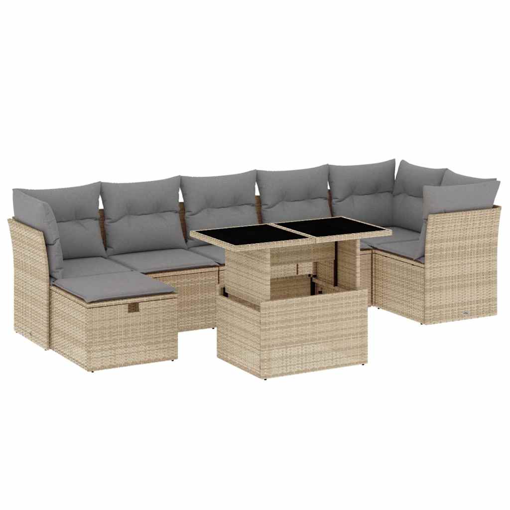 Set Divano da Giardino 8 pz con Cuscini Beige in Polyrattan - homemem39