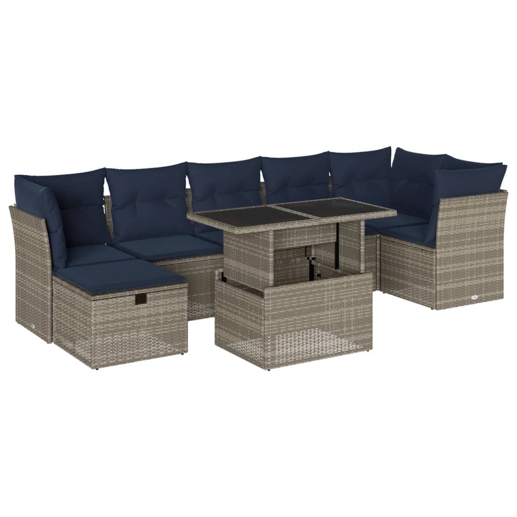 Set Divani da Giardino 8 pz con Cuscini Grigio in Polyrattan | homemem39