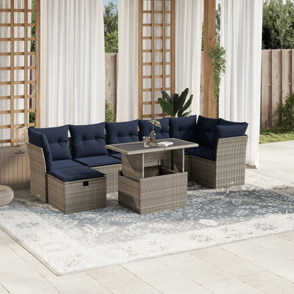 Set Divani da Giardino 8 pz con Cuscini Grigio in Polyrattan | homemem39