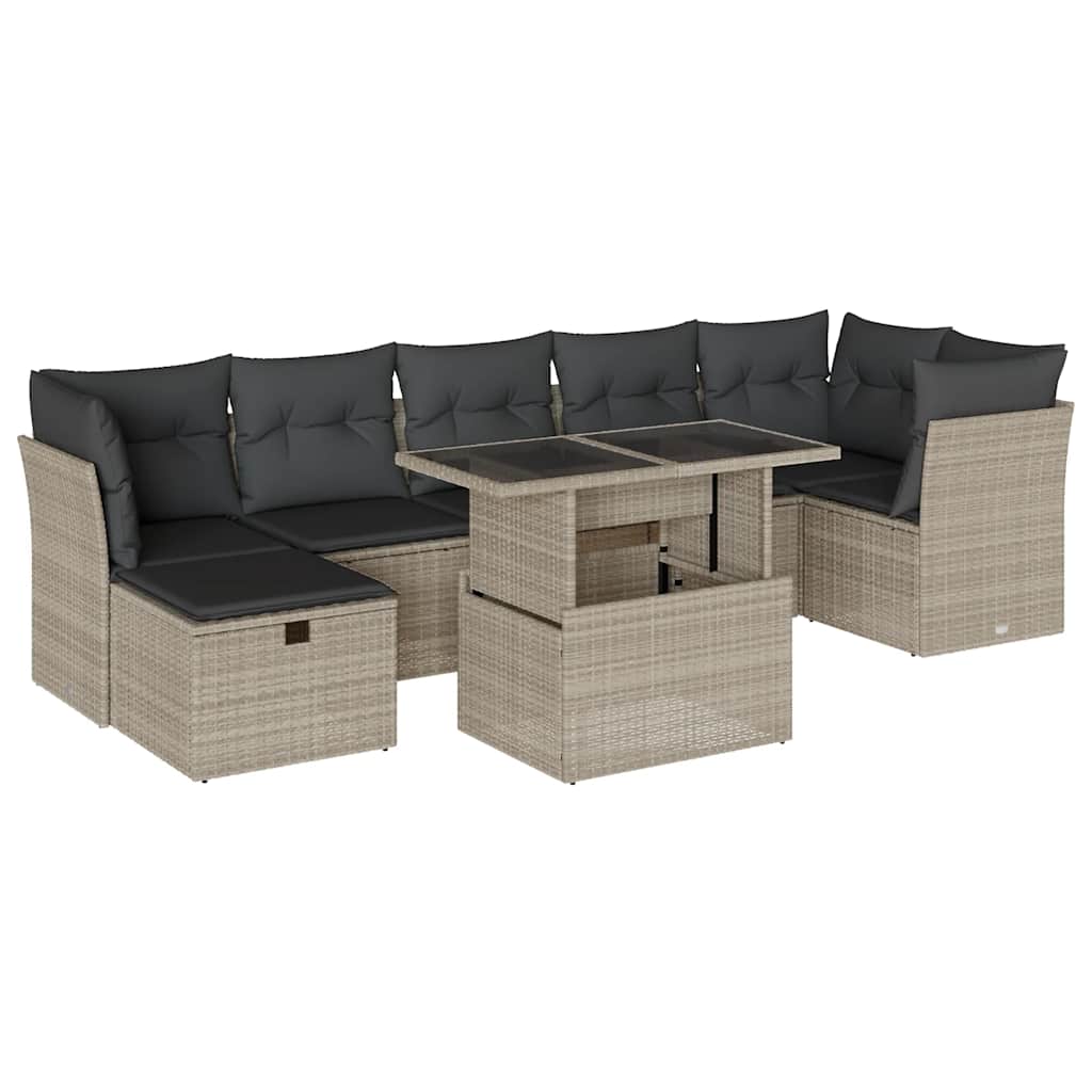 Set Divano da Giardino 8pz con Cuscini Grigio Chiaro Polyrattan - homemem39