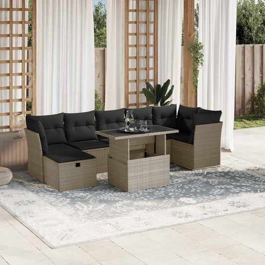 Set Divano da Giardino 8pz con Cuscini Grigio Chiaro Polyrattan - homemem39