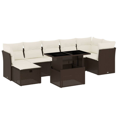 Set Divani da Giardino 8 pz con Cuscini Marrone in Polyrattan - homemem39