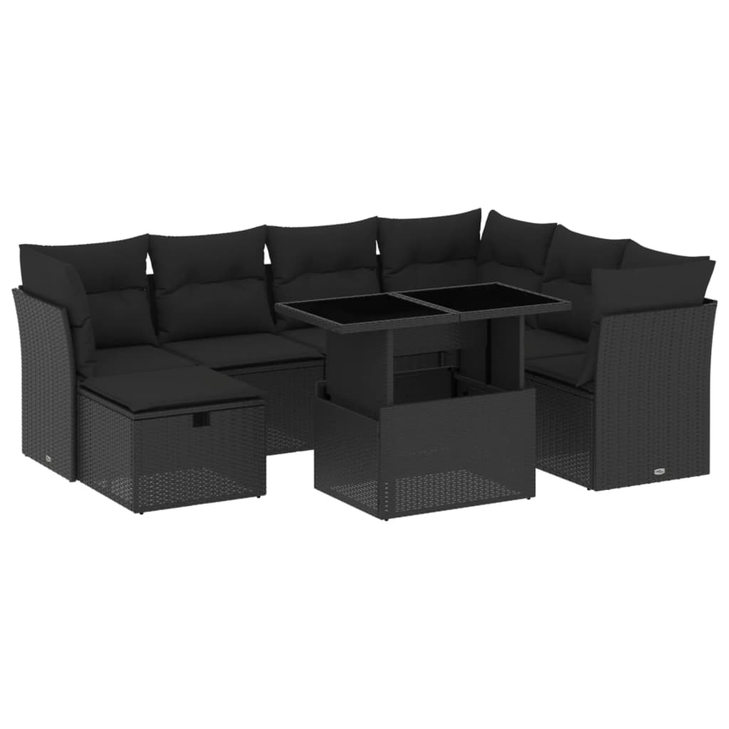 Set Divani da Giardino con Cuscini 8 pz Nero in Polyrattan | homemem39