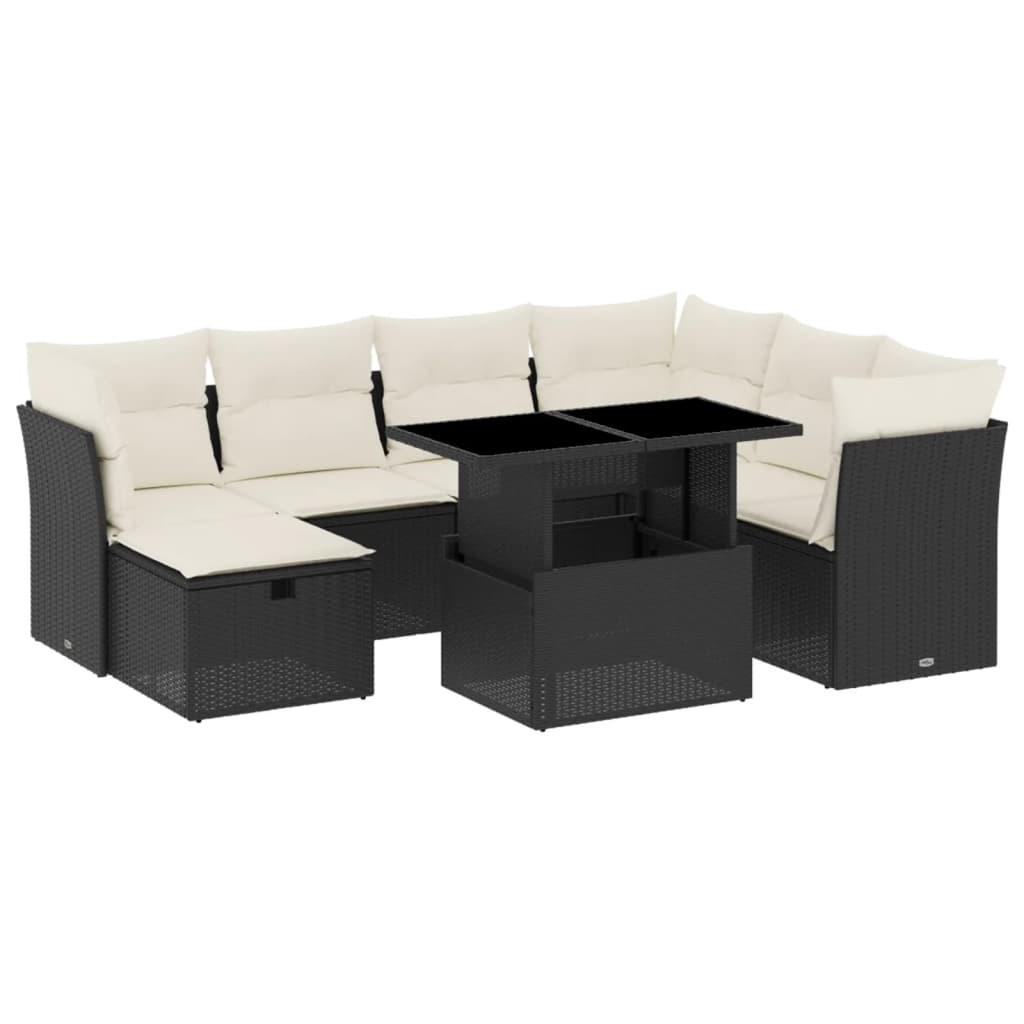 Set Divani da Giardino con Cuscini 8 pz Nero in Polyrattan