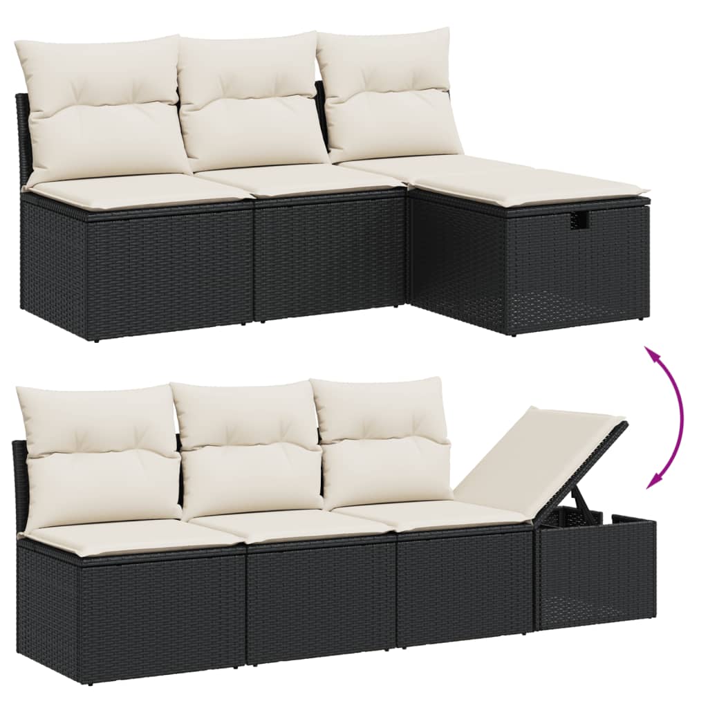 Gartensofa-Set mit Kissen 8-tlg. Schwarz aus Polyrattan