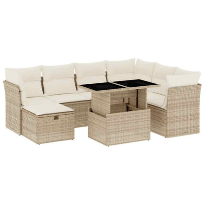 Set Divano da Giardino 8 pz con Cuscini Beige in Polyrattan