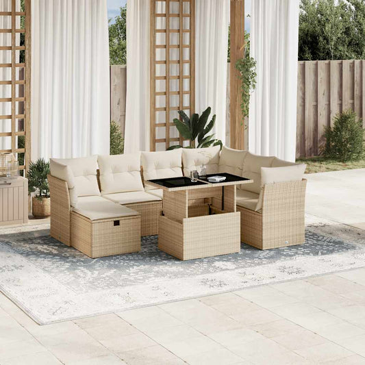 Set Divano da Giardino 8 pz con Cuscini Beige in Polyrattan - homemem39