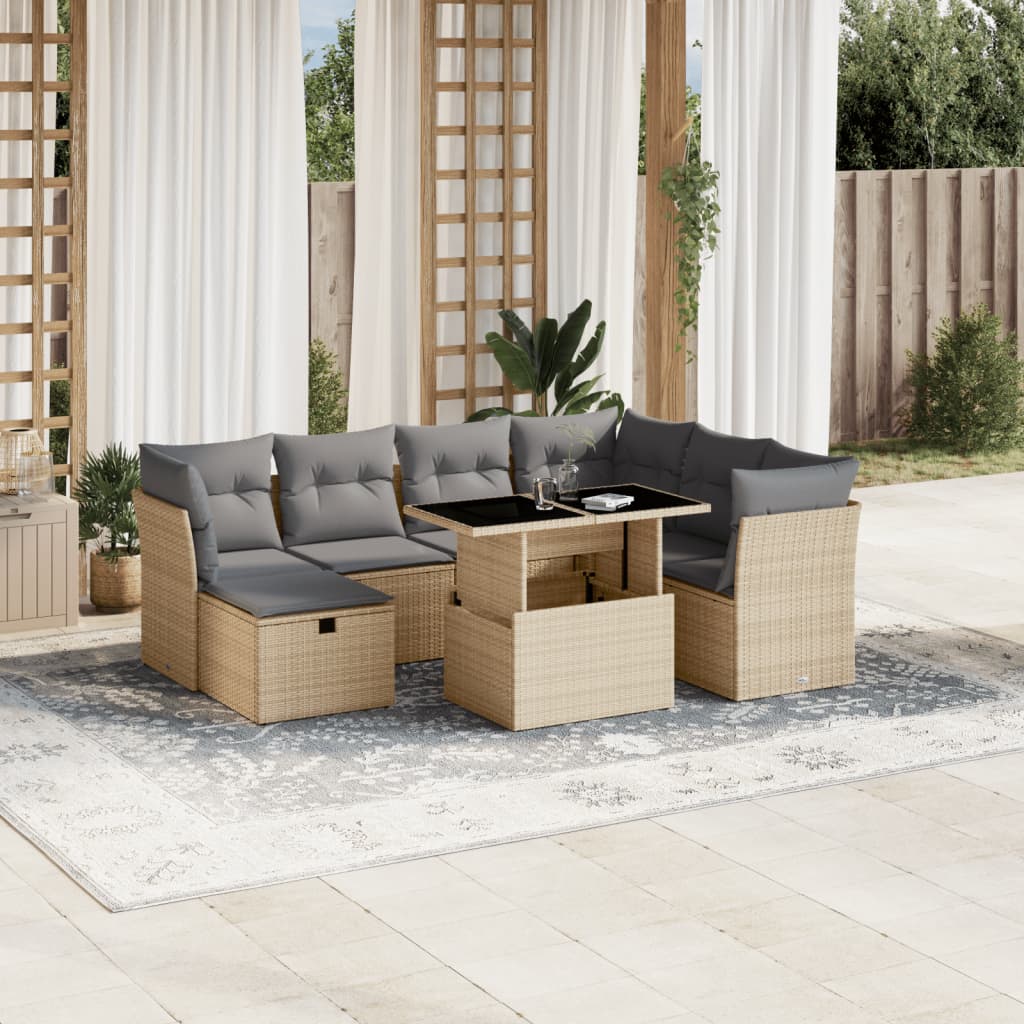 Set Divano da Giardino 8 pz con Cuscini Beige in Polyrattan - homemem39