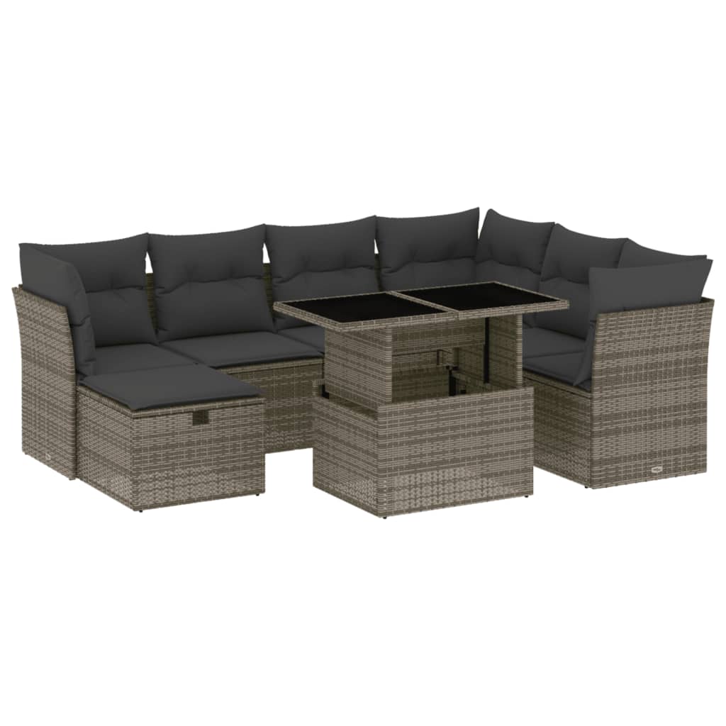 Set Divano da Giardino 8 pz con Cuscini Grigio in Polyrattan