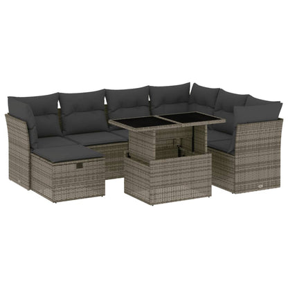 Set Divano da Giardino 8 pz con Cuscini Grigio in Polyrattan
